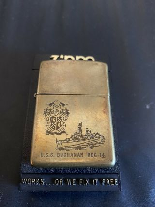 Vintage 1932 - 1984 Solid Brass U.  S.  S.  Buchanan Ddg - 14 Zippo Lighter