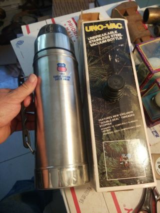 Vintage Uno - Vac Thermos Stainless Steel Unbreakable 1 Quart 1983 Union Pacific