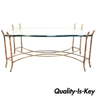 Hollywood Regency Iron Faux Bois Iron And Glass French Bagues Style Coffee Table