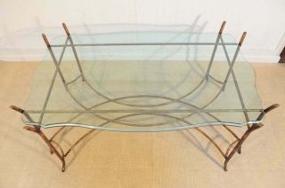 Hollywood Regency Iron Faux Bois Iron and Glass French Bagues Style Coffee Table 3