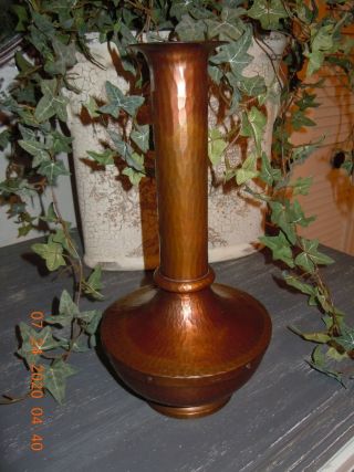 Roycroft “american Beauty " Hand Hammered Copper Vase 12” Aurora Brown