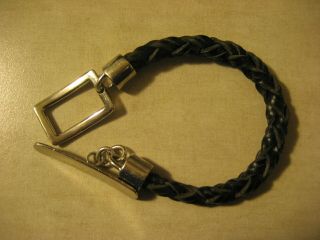 Vintage Rlm Studio Sterling Silver Black Leather Bracelet