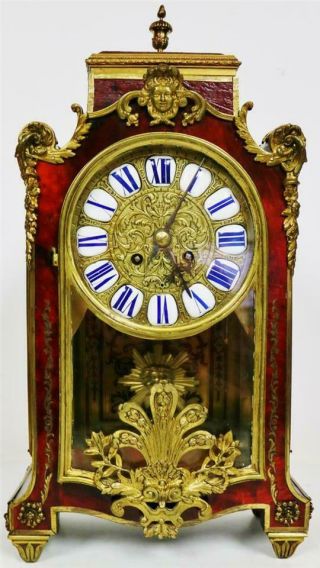 Antique French 8 Day Strike Red Shell Bronze Mount & Inlaid Boulle Bracket Clock