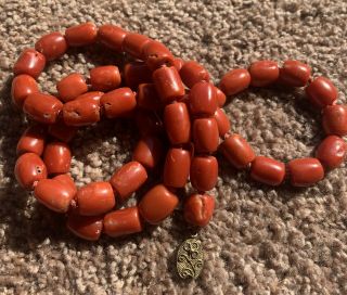 Estate Vintage Antique Chinese Ox Blood Red Coral Necklace 30 Inches