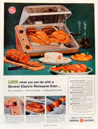 Vintage 1959 Ge General Electric Rotisserie Oven Advertisement Print Ad Art