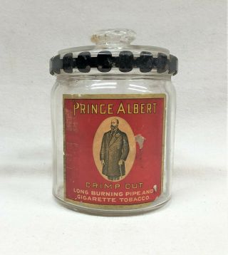 Vintage 1926 Prince Albert Pipe & Cigarette Tobacco Glass Jar Antique