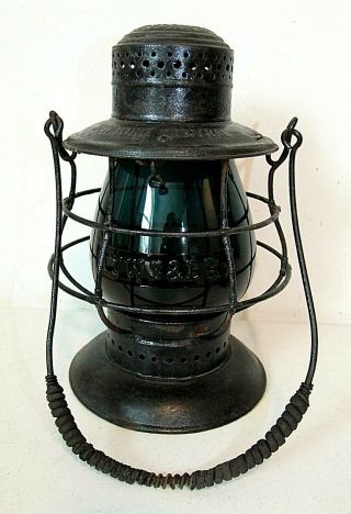 Antique Dietz No.  6 Railroad Lantern,  York Central,  With Turquoise Globe
