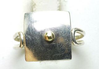 Estate Vintage Sterling Silver & Solid 14k Yellow Gold Ladies Square Front Ring