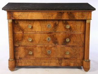 Antique Dresser Commode Chest Of Drawers | French Mahogany,  Bronze,  Black Marble