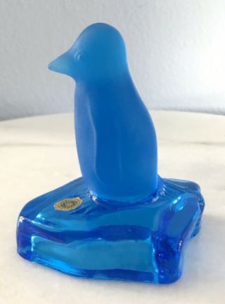 Rare Vintage Westmoreland Blue Glass Penguin On Ice Iceberg Foil Label