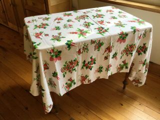 Vintage Christmas Tablecloth 60 X 72 " Candles Pine Cones Red And Green