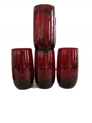 4 Vintage Anchor Hocking? Ruby Red Roly Poly Tumblers Drinking Glasses 12 Oz
