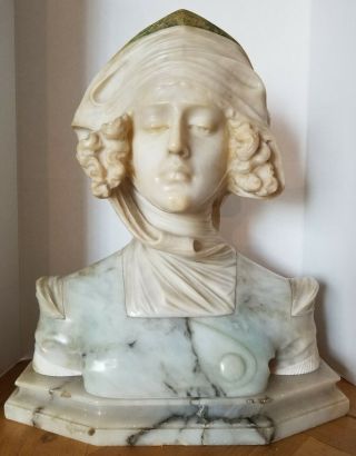 Life Size Antique Alabaster Marble Bust Of Beatrice Hand Carved Sculpture