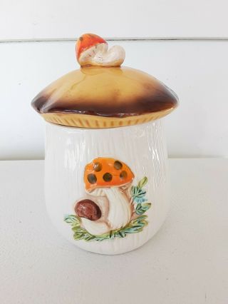 Vintage 1976 Merry Mushroom Small Kitchen Canister Sears Roebuck Japan Ceramic
