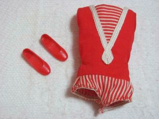 Vintage Barbie Skipper Red And White Swimsuit With Red Shoes