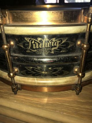 Antique Ludwig Black Beauty 1920s 10 Lugs Engraved Snare Drum 6 X 14 With Case
