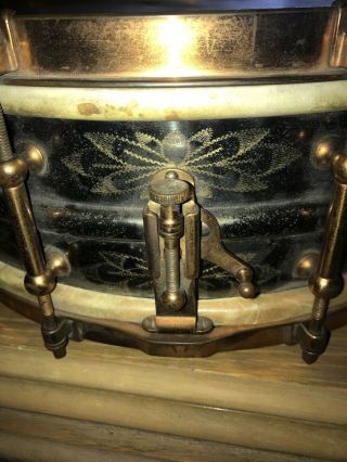 Antique Ludwig Black Beauty 1920s 10 Lugs Engraved Snare Drum 6 x 14 With Case 2