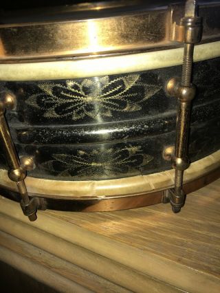 Antique Ludwig Black Beauty 1920s 10 Lugs Engraved Snare Drum 6 x 14 With Case 3