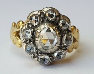 Georgian Rose Cut Diamond Cluster Ring - 18ct,  Antique Diamonds