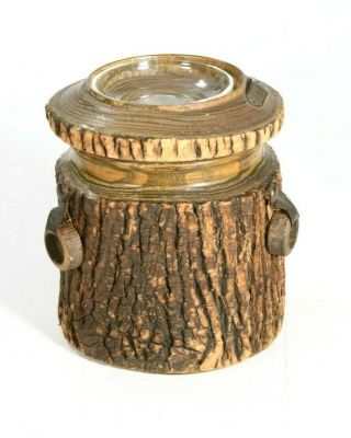 Vintage Carved Tree Bark Pipe Tobacco Humidor W/ Handles Lid & Ashtray Handmade