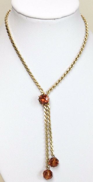 Vintage Sarah Coventry Gold Tone Necklace,  Orange Gem,  Elegant,  Steampunk
