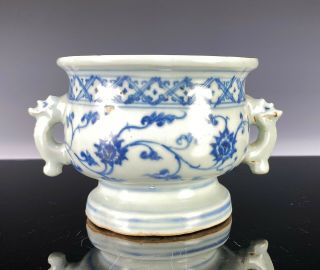 Rare Antique Chinese Blue and White Porcelain Censer Bowl - Ming Dynasty 3
