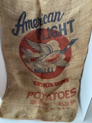 Vintage American Flight Northern Grown 100 Lb Burlap Potato Sack