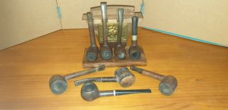 Vintage Brass Ship Pipe Rack With 8 Vintage Pipes