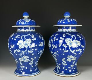 Large Impressive Antique Chinese Blue And White Porcelain Covered Jars