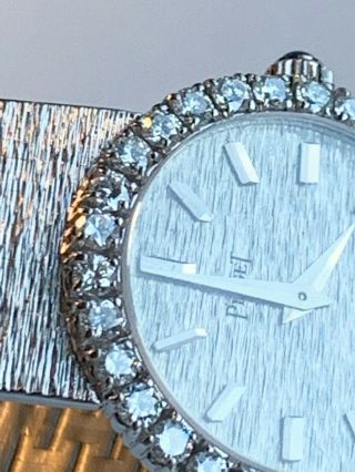Ladies Piaget Watch 18k White Gold Vintage Bark Finiish 1.  5 Carat Diamond Bezel