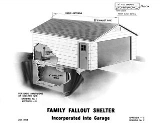 1958 Garage Family Fallout Shelter Plans Vintage Art Print 8.  5 " X 11 " Reprint