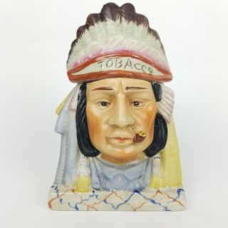 Antique Majolica Indian Head Tobacco Jar Poss Cigarettes Native American