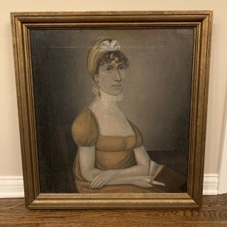 A Very Fine 19th C American Oil/canvas Portrait Of A Young Woman 1810’s - 1820’s