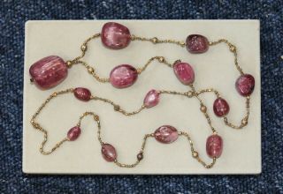 Antique Chinese Carved Huge Bead Necklace Of Pink Tourmaline,  Qing Dynasty.  Rare