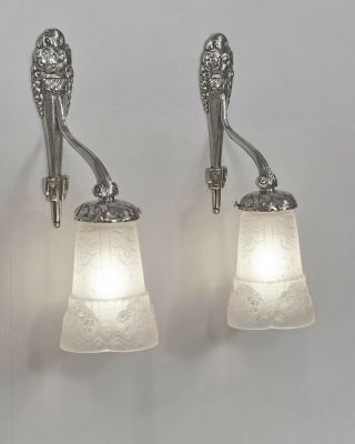 Muller Freres & Mouynet: Pair 1930 French Art Deco Wall Sconces Lights Lamp 1925