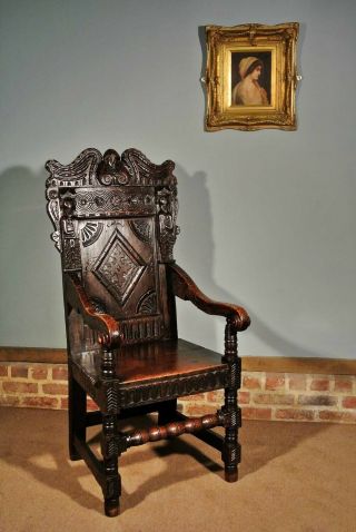 17th Century Oak Yorkshire Great Or Wainscot Chair C.  1670