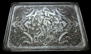 Extremely Fine Antique Persian Style Middle Eastern Islamic Solid Silver Tray 2