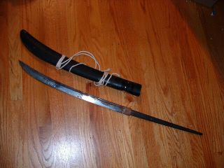 [s714] Japanese Samurai Sword: Mumei Nagamaki / Naginata Blade,  Habaki And Saya