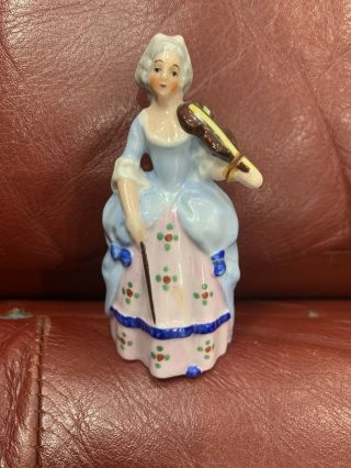 Vtg 3 1/4” Porcelain China Colonial Lady W/violin Germany Miniature Dollhouse