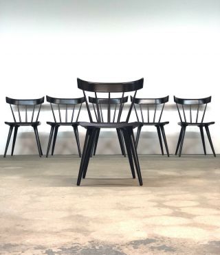 Paul Mccobb | Planner Group Set (6) Black Dining Chairs | Mid Century Spindle