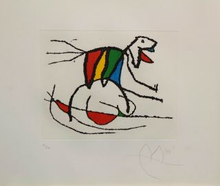 Authentic 1972 Joan Miro Pencil Signed 7/50 Limited Ed Colored Etching
