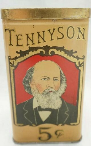 Vintage Tennyson 5 Cent Cigar Tobacco Tin Antique Minimal Rust