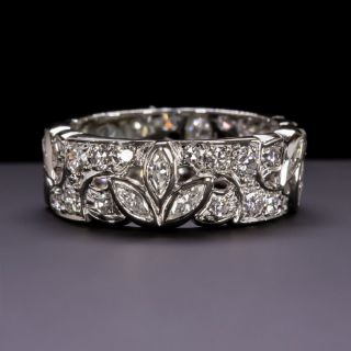 1.  85ct F Vs Diamond Vintage Platinum Eternity Ring Art Deco Wedding Band Antique