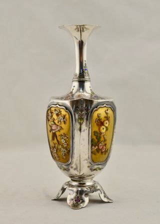 Meiji Japanese Silver,  Cloisonne Enamel,  Gold Lacquer & Shibayama Inlaid Vase