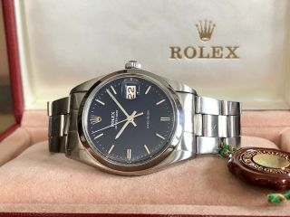 Rolex 6694 Oysterdate 1969 34mm Mens Vintage Blue Dial Face Steel Watch,  Box