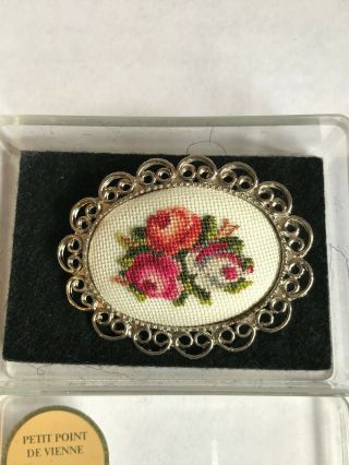 Vintage Petit Point de Vienne hand embroidery brooch 2