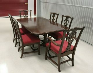 Ethan Allen Chippendale Style Solid Cherry Dining Table With Chairs 11 - 6093