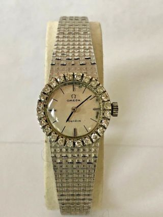 Vintage Solid 18k White Gold Omega Diamond Watch Repair Scrap 29 Grams