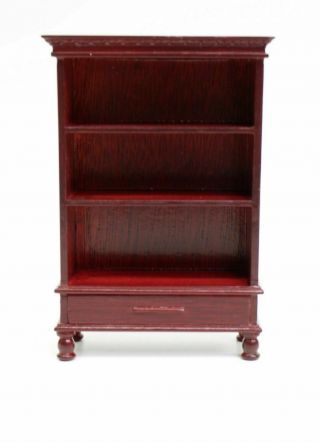 Vintage Miniature Dollhouse Bookcase Mahogany Wood 5 " Tall 1:12 Pull Out Drawer