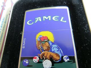 1998 RJRTC Joe Camel Zippo Lighter PLAYING POOL SCENE RARE NEVER FIRED 2